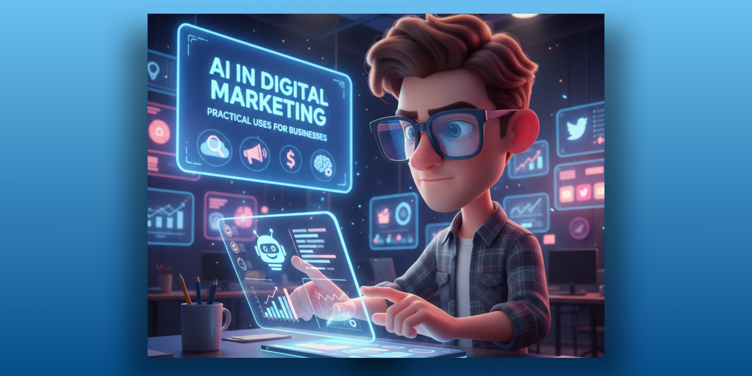 AI-driven digital marketing workflow showing analytics, automation, and personalization